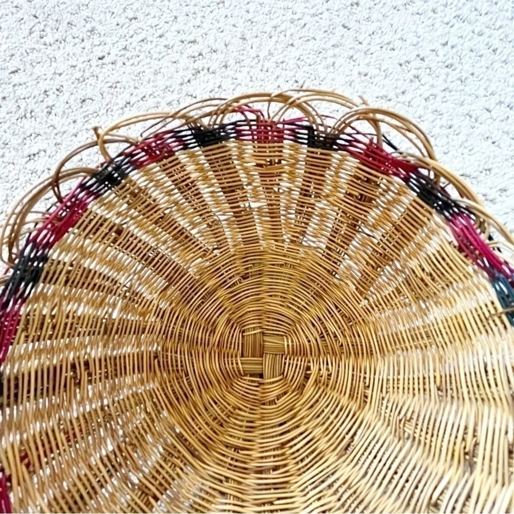 Woven Rattan Wicker Baskets Open Weave Round Stackable Xmas Vintage Set of 8